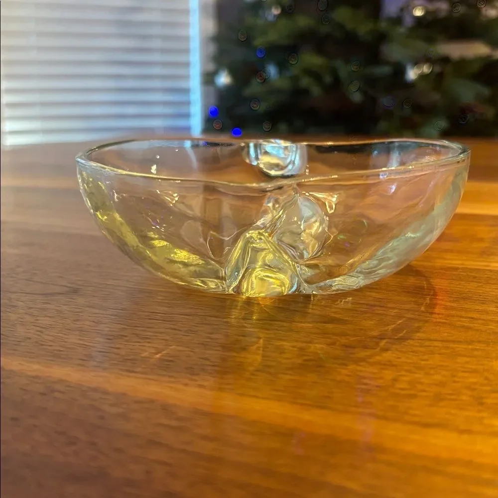 Glass Apple Candy Trinket Dish With Two Compartments 6”